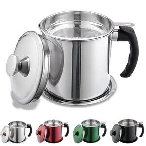 Bacon Grease Container with Strainer & Lid, 48oz Stainless Steel Oil Keeper